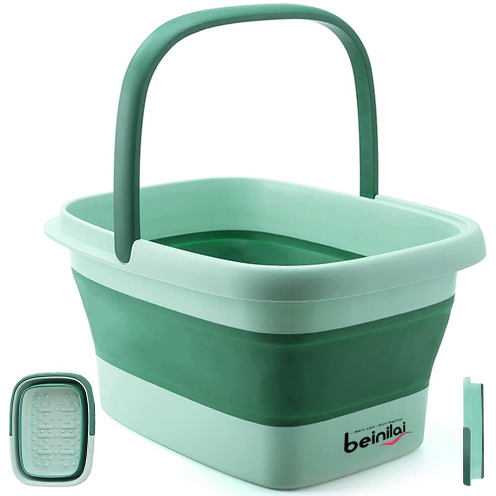 Collapsible Foot Bath Basin for Soaking Feet,Pedicure Foot Spa, Foot Tub with Handles and Massage Acupoint,Multifunction Collapsible Feeting Soak Tub-Green (1 Pack)