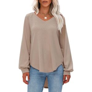 EXLURA Womens Fall Oversized V Neck Tunic Tops 2025 Casual Long Sleeve Shirts Lightweight Soft Sweater Curved Hem T Shirts (Beige, S) EXLURA Womens Fall Oversized V Neck Tunic Tops 2025 Casual Long Sleeve Shirts Lightweight Soft Sweater Curved Hem T Shirts (Beige, S)