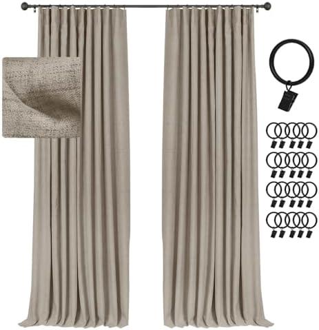 INOVADAY 100% Blackout Curtains for Bedroom, Black Out Curtains 84 Inch Long, Clip Rings Linen Blackout Drapes, Thermal Insulated Room Darkening for Living Room, 2 Panels - Fauxlinen,W50xL84