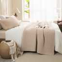 Sanracie Oversized King Bedspread (128"x120"), 100% Cotton Cross Stitch Pattern California King Coverlet Quilt Set 3Pcs Warm Taupe Colored Lightweight Extra Large King Bed Quilt for All Season, Extra Wide Super King