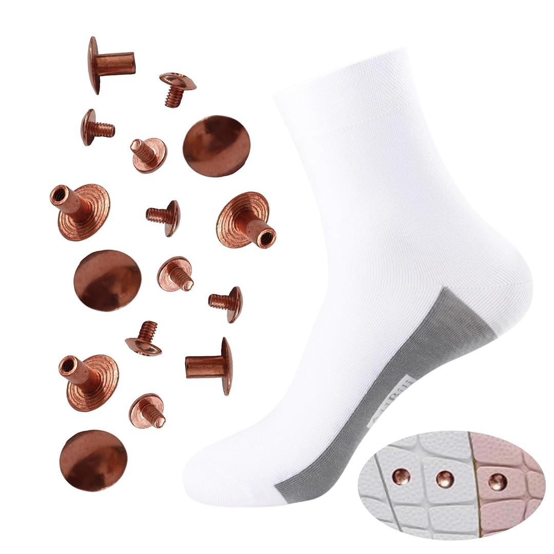 ONEGrounding Socks with 8 Pure Copper Solid Screw with Screwdriver -Secure-Suitable for Most Copper-containing grounding Shoes-Men-White
