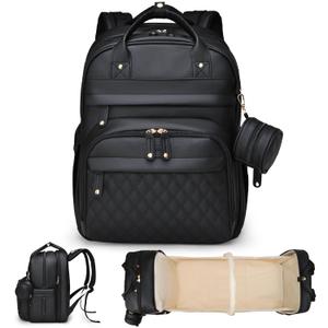 ANWTOTU Leather Baby Diaper Bags with Changing Station,Extra large Capacity Baby Diaper Bag Backpack,Waterproof Baby Essentials(Black)