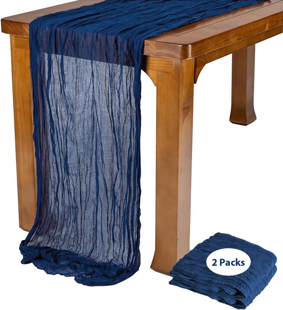2 Pack 10 Ft Cheesecloth Table Runner Navy Blue Gauze Long Table Runners Boho Gauze Cheese Cloth Table Runner Rustic Sheer Runner for Wedding Party Table Decor ( 35 x 120 Inch )