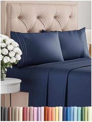 Full Size 4 Piece Sheet Set - Comfy Breathable & Cooling Bed Sheets Set - Hotel Luxury Bedding for Women, Men, Kids, Teens, Boys & Girls - Deep Pockets, Ultra-Soft, Wrinkle Free - Oeko-Tex - Navy Blue