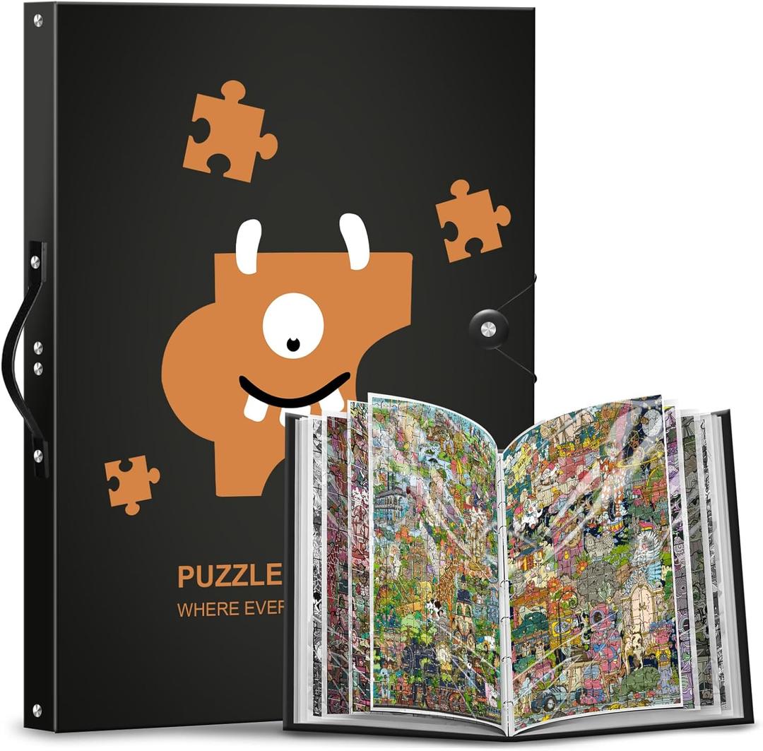 Demine Puzzle Storage Folder for 500 Pieces  Portable Jigsaw Puzzles Organizer Binder Fits Up to 40 Puzzles, 20 HD Film Pockets, Handle Design Puzzle Keeper for Adults and Kids (Medium)
