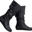 Womens Low Heel Mid-Calf Slouchy Suede Slip On Casual Boots with Side Zipper Size 8.5