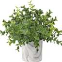 Hollyone Faux Plants Indoor Artificial Mini Potted Plants Plastic Green Plant Small Fake Plants Eucalyptus Decor in Pots for Home Table Room Bathroom Decor