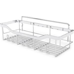 Shower Caddy with Hooks,Shower Shelf - 304 Stainless Steel Shower Rack,Anticorrosive,Rust-proof,Waterproof Bathroom Shelvs Storage and Organization - White Silver Shower Shelves (12.01'x4.33'x3.74')