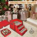 WDZREE Premium Large Christmas Ornament Storage,Box with Side Open, Drawer Style Trays - 3" Compartment, 4 Trays, Keeps 64 Holiday Ornaments -Made of Durable 600D Oxford Fabric Tear-Proof Material (Red)