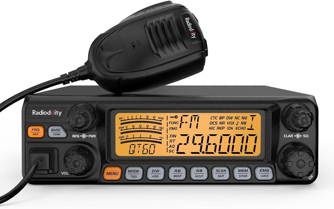 Radioddity QT60 Pro 10 Meter Radio SSB, AM, FM, PA, 60W High Power Amateur Ham Mobile Transceiver, Large LCD Display, RX & TX Noise Reduction, NOAA with Alert, with CTCSS/DCS, ASQ