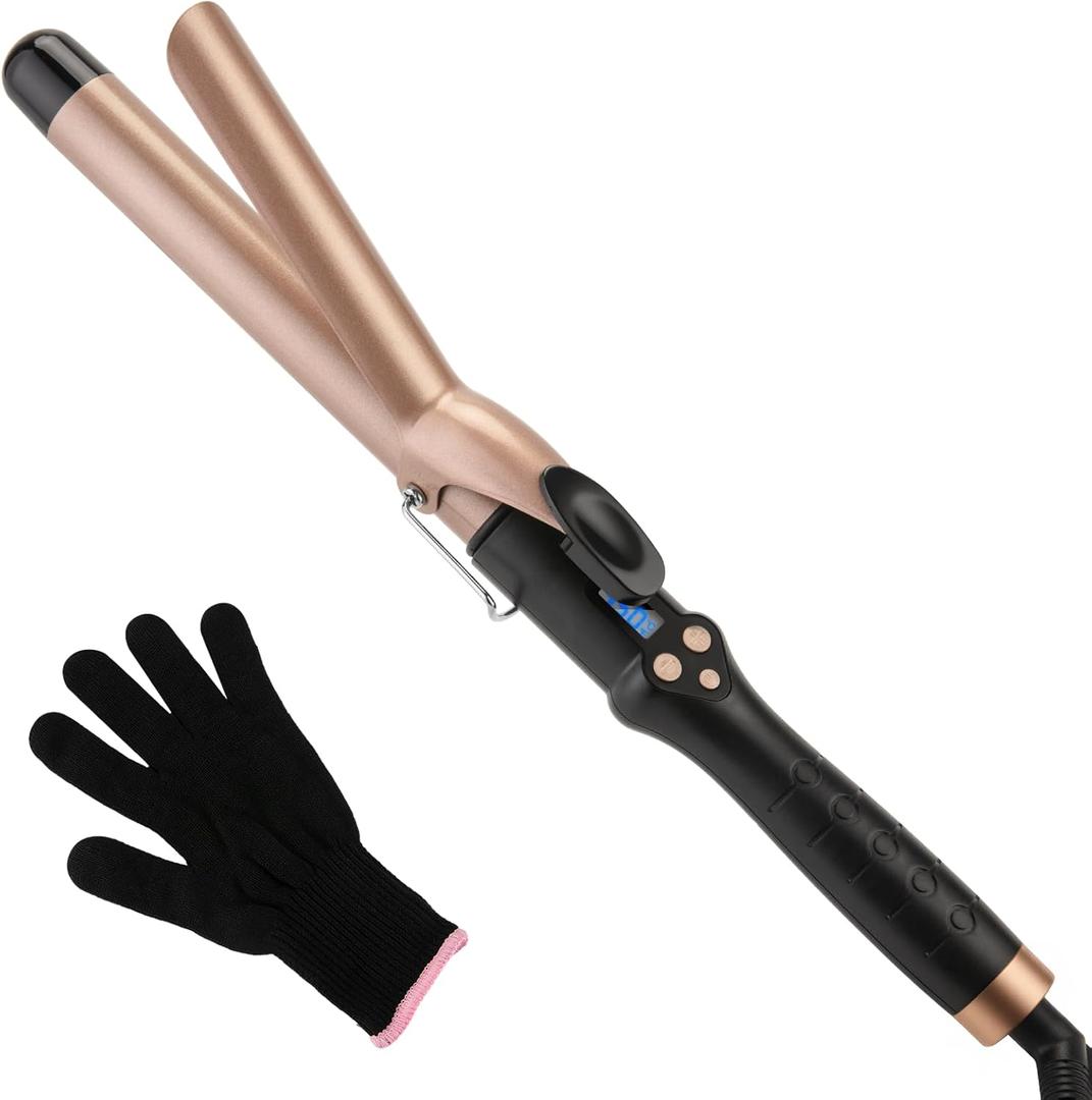 Curling Iron 1 Inch for Medium and Long Hair Professional Tourmaline Ceramic Barrel Curler with Clamp Dual Voltage Adjustable Temperature Long-Lasting Results Black