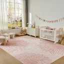 Pink Rugs for Bedroom Girls: 8x10 Modern Large Washable Soft Cute Boho Floral Pattern Area Rug Neutral Indoor Floor Non-Slip Carpet for Living Room Dining Nursery Kids Playroom Baby Room House Decor