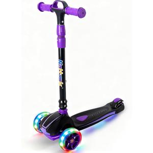 Nattork Kids Scooter for Age 3-8, Toddler Scooter with 4 Adjustable Height for Boys & Girls, Light Up 3-Wheels Foldable Kick Scooter, Lean to Steer, 120LB Weight Capacity (Purple)
