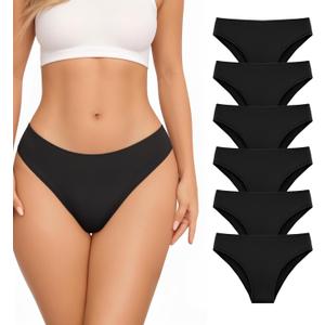 MANGOPOP Womens Underwear Bikini Panties with Cotton Gusset Stretch Underwear for Women 6 Pack (X-Large, Black)