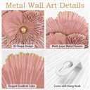 DILATATA 3 Pcs Metal Flower Wall Art Set 10 Inch Rustic Modern Floral Sculpture 3D Metal Flower Wall Hanging Accent for Indoor Living Room Bedroom Kitchen Bathroom Garden Patio Decor - Pink