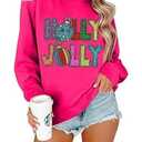 FAYALEQ Merry Christmas Sweatshirt for Women We Can Leave The Christmas Light Long Sleeve Shirt Xmas Holiday Crewneck Pullover Tops Hot Pink Small