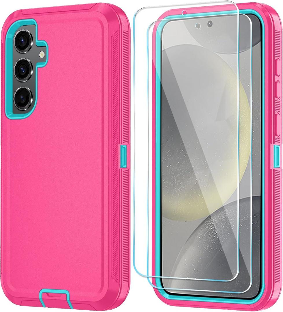 ONOLA Phone Case for Samsung Galaxy S24 Case with HD Screen Protector, Heavy Duty Shockproof & Dropproof 3-Layer Cover Phone Case for Galaxy S24 6.2'', PinkSkyBlue