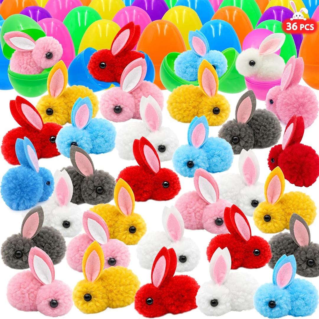 36 Pack Easter Egg Filled Plush Bunny Toys, Colorful Bunny Plush Easter Egg Fillers Bulks for Kids Toddlers Teens Boys Girls Easter Basket Stuffers Hunt Easter Party Favor