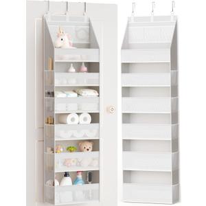 Criusia Over The Door Organizer, Heavy-Duty 6-Shelf Hanging Storage with 13 Mesh Pockets, 55lbs Capacity Behind The Door Storage for Nursery, Bathroom, Bedroom, and Dorm, White
