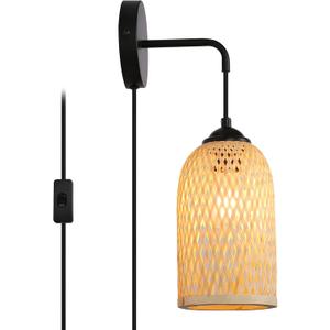 Wicker Wall Lamps with Switch for Living Room, Contemporary Plug in Cord Wall Sconces Rattan Bamboo Hanging Mounted Metal Fixture E26 Lights for Bedrooms Living Room(Excluded Bulb), Bulb Size: Diameter 14 cm/5.51 inches;Lampshade Height:22.5cm/8.86inches; Cable Length: 160 cm/62in Wicker Wall Lamps with Switch for Living Room, Contemporary Plug in Cord Wall Sconces Rattan Bamboo Hanging Mounted Metal Fixture E26 Lights for Bedrooms Living Room(Excluded Bulb), Bulb Size: Diameter 14 cm/5.51 inches;Lampshade Height:22.5cm/8.86inches; Cable Length: 160 cm/62in