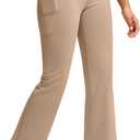 SANTINY Women's Fleece Lined Pants with Pockets Crossover Yoga Pants  Thermal Warm Flare Leggings for Women (32L, Khaki)