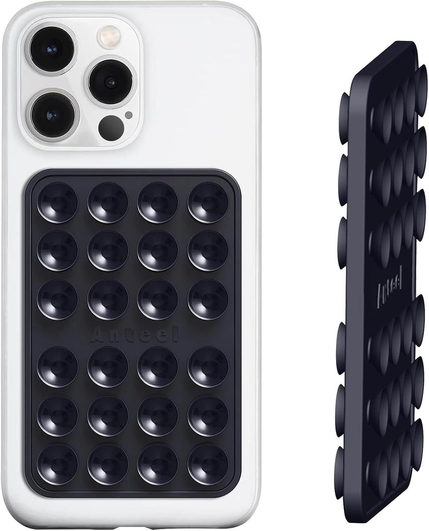 3 x Anteel Double-Sided Silicone Suction Phone Case Mount, Enhanced Suction Cup Power and Thickened Grip for Selfies and Videos, Durable, Hands-Free Non Slip Accessories, 2.36"x3.66" (Black)