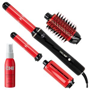CHI Lava AirWave & CHI 44 Iron Guard (2 Oz) Gift Duo, Volumizes, Curls & Dries Hair for Frizz-Free Results, Low Heat for Less Damage, Black & Red