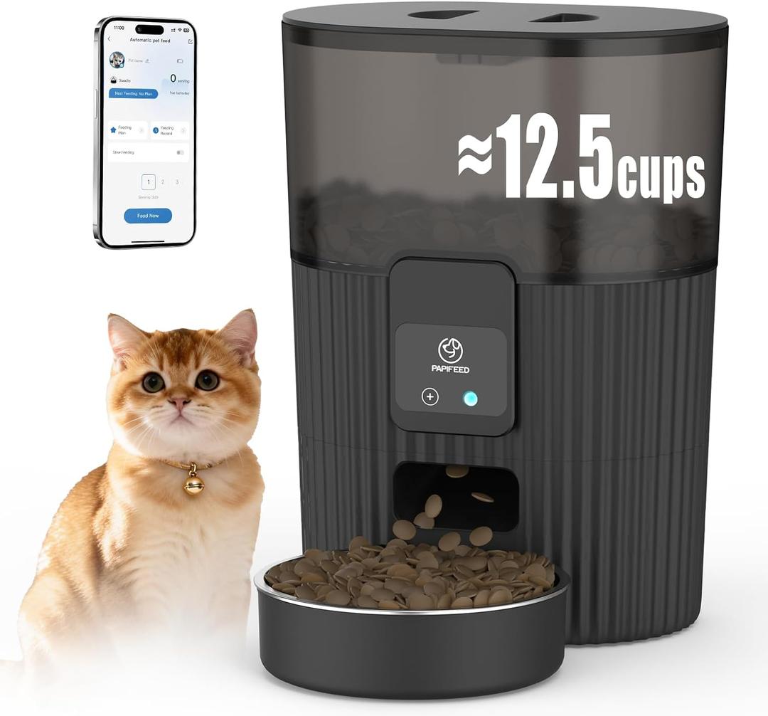 PAPIFEED Automatic Cat Feeder 3.5L/15 Cup WiFi Pet Feeder with APP Control for Remote Feeding, Detachable for Easy Clean, Automatic Cat Food Dispenser with Stainless Steel Bowl 1-10 Meals