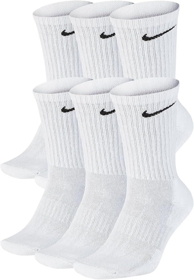 Nike Everyday Cotton Cushioned Crew Socks (6 Pack) (Large, White/ Black)