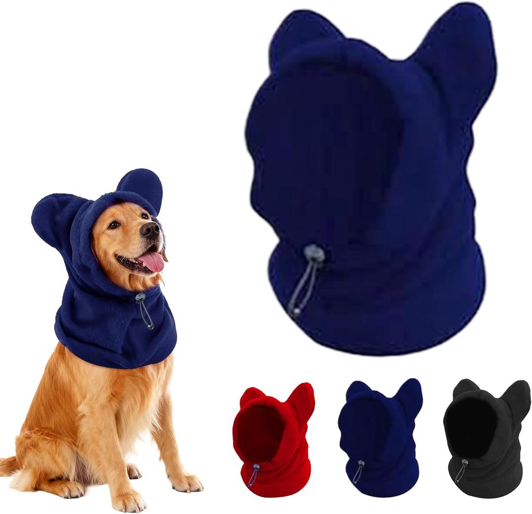 Dog Snood Winter Hood with Ear Protection, Fleece Neck Warmer for Dogs, (Blue, Medium)