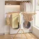 SONGMICS Clothes Drying Rack Foldable, Rotary Tripod Laundry Drying Rack, Rotatable Portable Floor Standing Clothes Airer, Laundry Room Balcony, 16 Pull-Out Wood Arms, Natural Color ULLR530YW01, 16 Poles