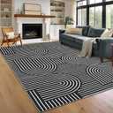 Washable Rug 9x12 Area Rugs for Living Room, Abstract Rug for Bedroom, Soft Rainbow Non Slip Throw Rugs with Rubber Back, Low Pile Stain Resistant Boho Geometric Carpet for Dining Room, Black