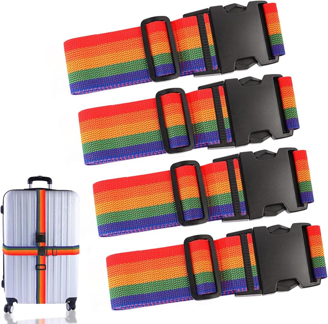 4Pcs Luggage Straps for Suitcase Travel Accessories TSA Approved, 80In Long Belts to Keep Your Suitcase Secure, Adjustable Bag Straps with Quick-Release Buckle for Travel Bag Closure, Multicolor (L80" x W2")