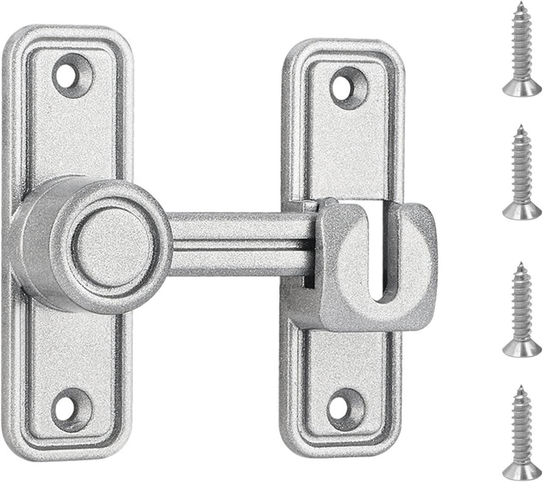 Barn Door Lock Latch, 90 & 180 Degree Heavy Duty Barn Door Latch Hardware Barn Door Locks and Latches Sliding Door Lock Home Safety Gate Locks Fit for Garage, Garden, Bathroom, Cabinet(Silver)
