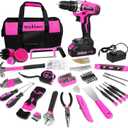 ThinkLearn Tool Kit with 20V Cordless Drill(265in-lbs), Pink Drill Set for Women, Lady's Home Tool Kit for DIY, Daily Repair Tool Set as a Creative Gift with a Large-Capacity Tool Storage Bag
