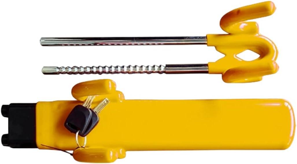 Car Steering Wheel Lock, Adjustable Length Heavy Duty Wheel Lock with 2 Keys, Double Hooks Security Anti-Theft Car Device for Most Cars, SUVs, Trucks, Pickups (Yellow)