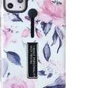 2 x Compatible with iPhone 11 Pro Case Finger Grip,3D Embossed Pink Flowers White Shell Design, Rugged Shockproof Slim Fit Dual Layer Finger Ring Loop Strap Case, Invisible Bracket Phone case(White)