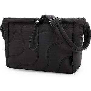 BAGSMART Tote Bag for Women, Small Puffer Tote Bag, Lightweight Shoulder Handbags with Adjustable Strap for Travel, Work (Black-02)