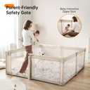 Foldable Baby Playpen,Portable Indoor & Outdoor Playpen for Babies and Toddlers,71”x79”Extra Large Play Pen with Gate,Collapsible Baby Fence with Travel Bag(Light Khaki)