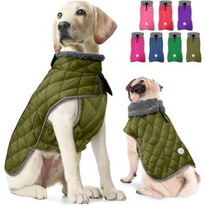 Fragralley Dog Winter Coat, Waterproof Windproof Reflective Fleece Jacket with Harness Hole, Warm Snow Vest for Large Dogs, Ideal Gifts (Olive)