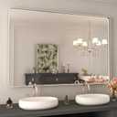 WEER 48X32 Inch Brushed Nickel Bathroom Mirror, Brushed Silver Metal Frame Mirror, Rounded Rectangle Silver Bathroom Vanity Mirror, Tempered Glass, Anti-Rust, Hangs Horizontally or Vertically
