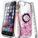 NGB Designed for iPhone 8 Plus & iPhone 7 Plus/6 Plus/6S Plus Case, Rose Gold | Magnetic Compatible with MagSafe | Glitter Liquid Cute Cover for Women Girls | with Screen Protector & Wrist Strap