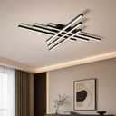 Modern LED Ceiling Lights 43.3" Black Flush Mount Ceiling Light Fixture Sputnik Dimmable Ceiling Lights with Remote Control for Bedroom Living Room Kitchen Room(6 Lights)