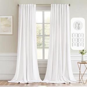 MIULEE Pure White Back Tab Blackout Curtain 96 Inch Long 2 Panels Set for Bedroom, Rod Pocket/Pinch Pleat Thermal Insulated Living Room Darkening Pleated Light Blocking Floor to Ceiling Drape