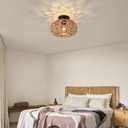 Boho Rattan Ceiling Light Fixtures,Woven Wicker Semi Flush Mount Ceiling,Coastal Boho Rattan Light for Dinging Living Room,Kitchen,Farmhouse,Bedroom,Hallway,Entryway Decor
