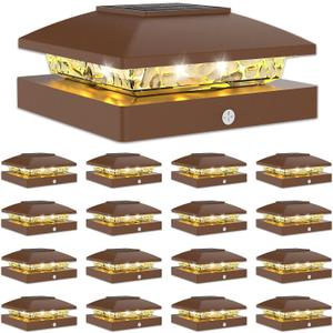 VOLISUN 4x4 Solar Post Cap Light 16pack,Solar Fence - Post Lights Brown Outdoor Waterproof for Wooden/Vinyl Post, with Warm White for Deck