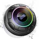 Hupoaf Bluetooth Shower Speaker, Bluetooth Speaker 5.3, 6D Sound, Portable Speaker with Suction Cup/Hook, IPX7 Waterproof, with LED Light/Time Display, for Outdoor/Party/Bathroom//Kayak/Gift (Black)