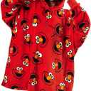Sesame Street Elmo Character Heads All-Over Print Red Long Oversized Hoodie Wearable Blanket-OSFA