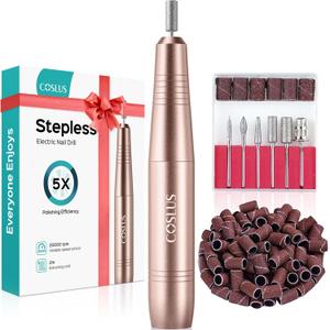 COSLUS Electric Nail Drill File Professional: for Acrylic Gel Dip Powder Nails Portable Nail Machine Kit Manicure Pedicure Tools Polishing Set with Nail Drill Bits Sanding Bands (Golden)