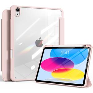 Aoub Clear Case for iPad Air 11-inch M4/M3/M2 2026/2025/2024, iPad Air 5th 4th Gen 2022 2020 10.9 inch Case with Pencil Holder, Auto Wake/Sleep, Shockproof Slim Cover with Transparent Back, Pink